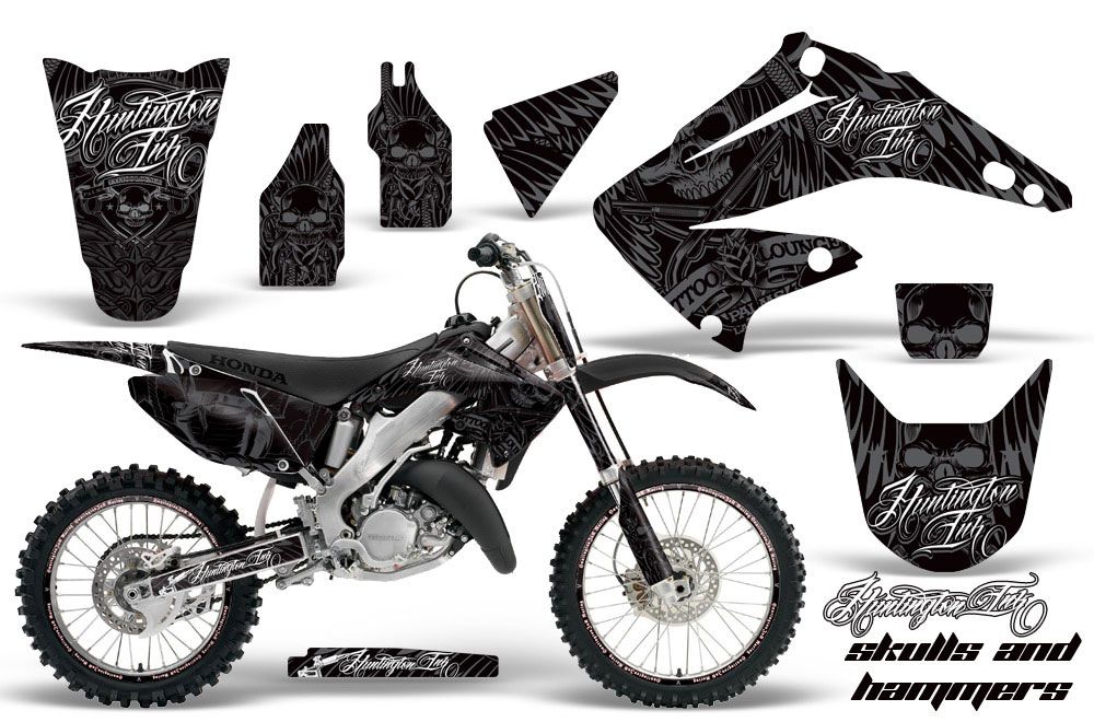 Honda CR125 Dirt Bike Graphic Kit - 1995-2015 Skulls and Hammers Silver