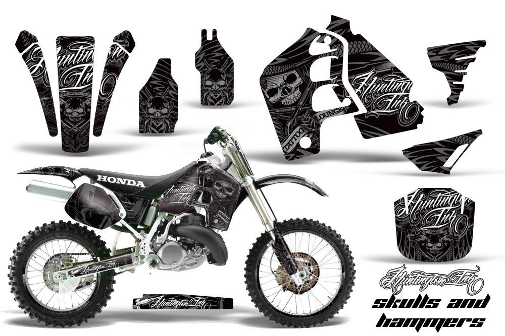 Honda CR500 Dirt Bike Graphic Kit - 1989-2001 Skulls and Hammers Silver