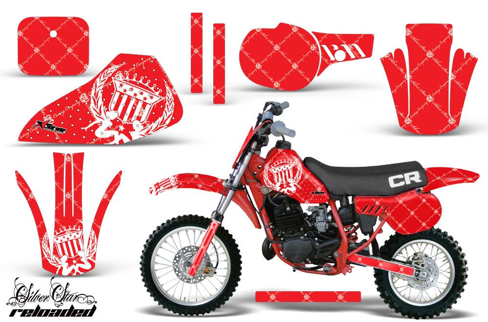 Honda CR60 Dirt Bike Graphic Kit - 1984-1985 Silver Star - Reloaded Red