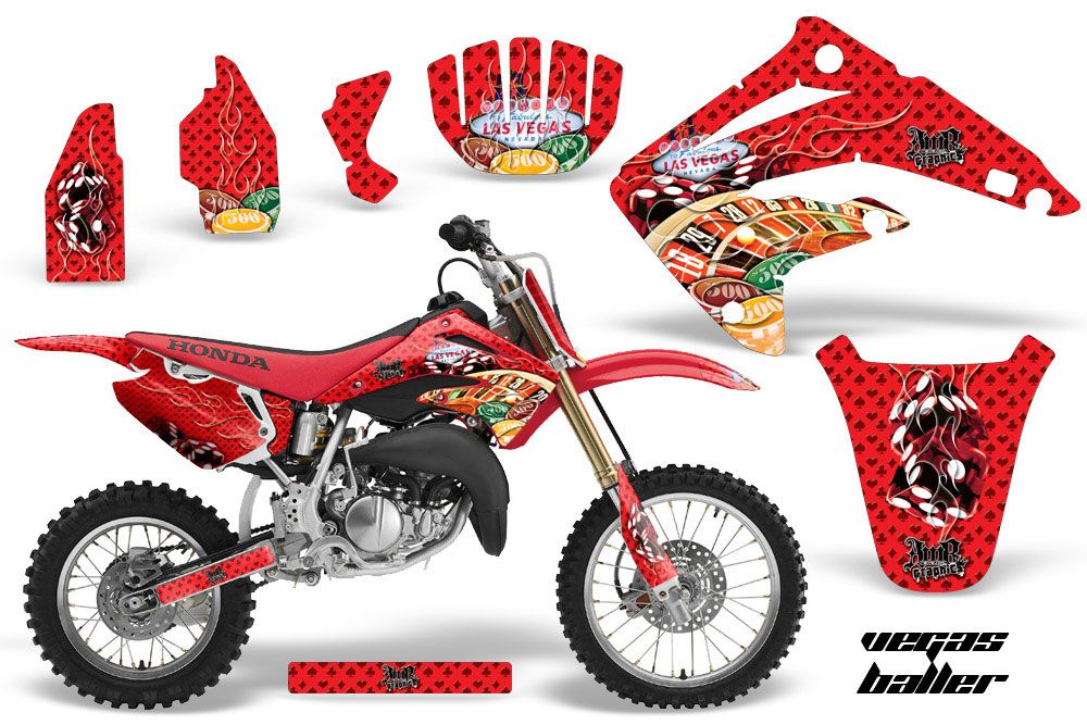 Honda CR85 Dirt Bike Graphic Kit - 2003-2007 Vegas Baller Red