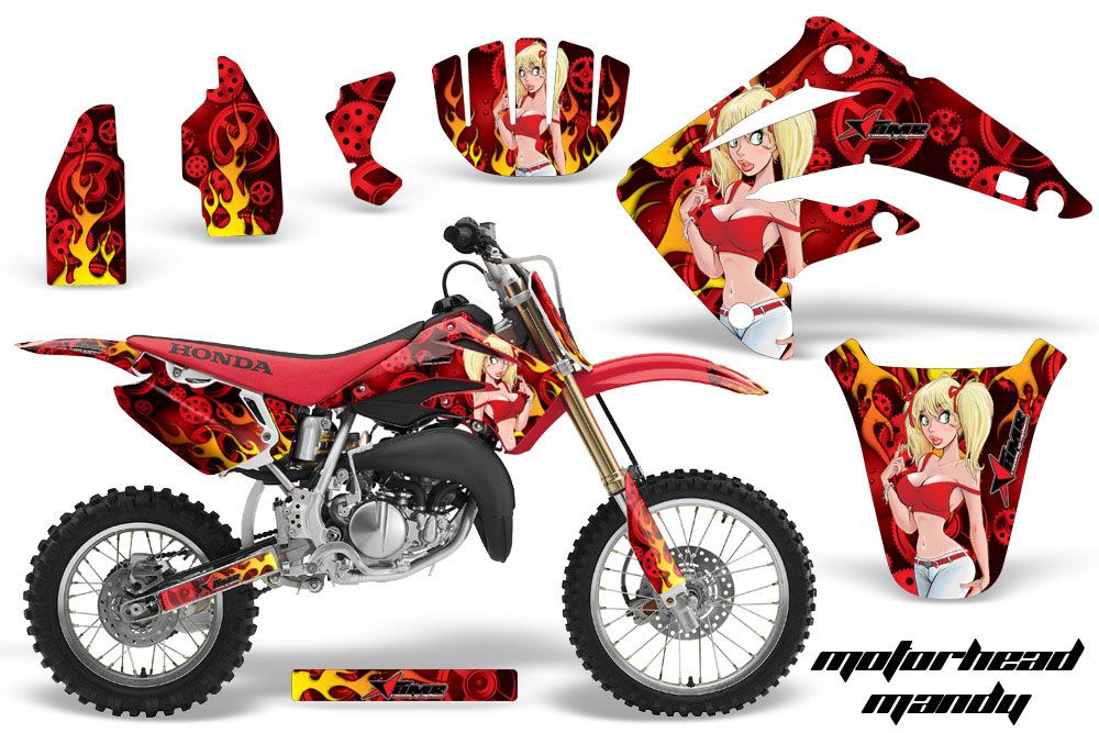 Honda CR85 Dirt Bike Graphic Kit - 2003-2007 Motorhead Mandy Red