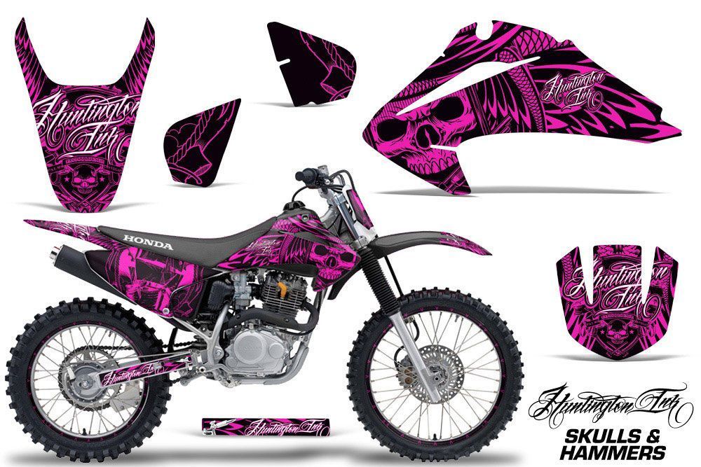 Honda CRF150 F Dirt Bike Graphic Kit - 2003-2007 Skulls and Hammers Pink