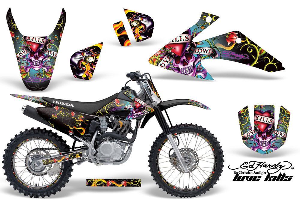 Honda CRF150 F Dirt Bike Graphic Kit - 2008-2014 Ed Hardy - Love Kills Black