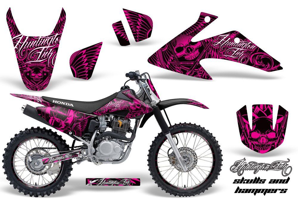 Honda CRF150 F Dirt Bike Graphic Kit - 2008-2014 Skulls and Hammers Pink