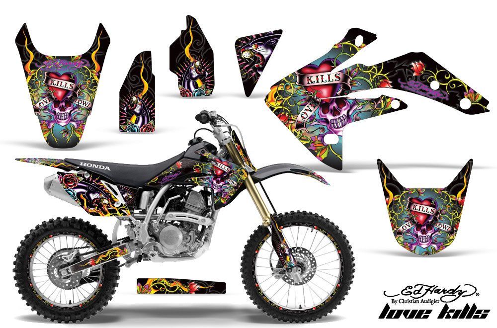 Honda CRF150 R Dirt Bike Graphic Kit - 2007-2016 Ed Hardy - Love Kills Black