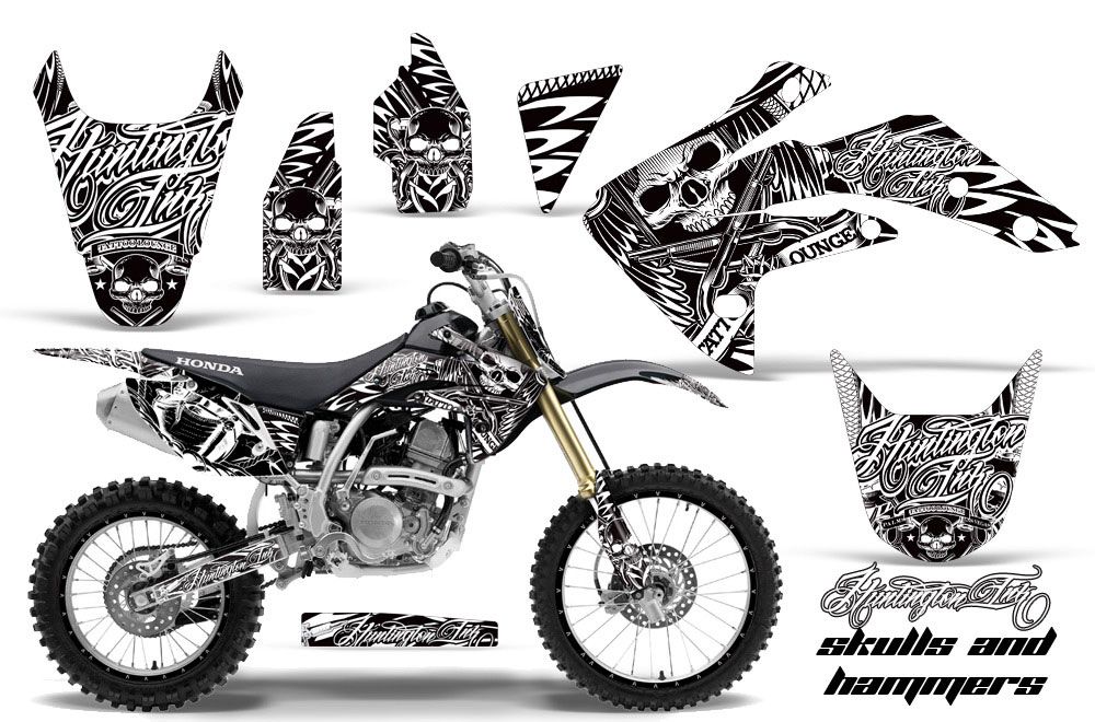 Honda CRF150 R Dirt Bike Graphic Kit - 2007-2016 Skulls and Hammers White