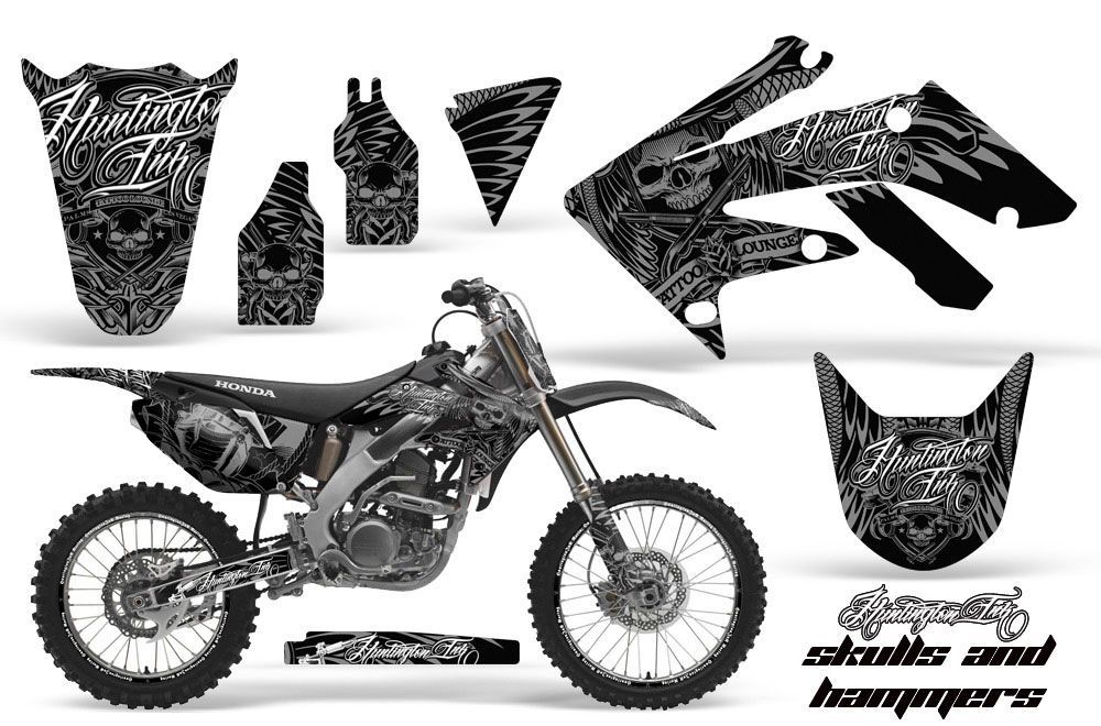 Honda CRF250 R Dirt Bike Graphic Kit - 2004-2013 Skulls and Hammers Silver