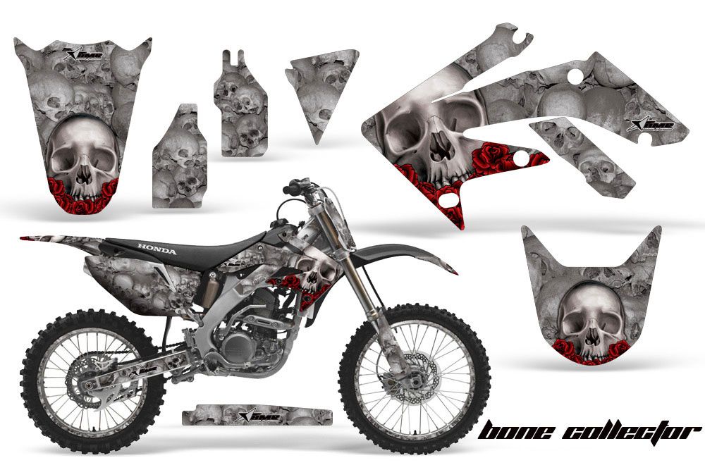 Honda CRF250 R Dirt Bike Graphic Kit - 2004-2013 Bone Collector Silver