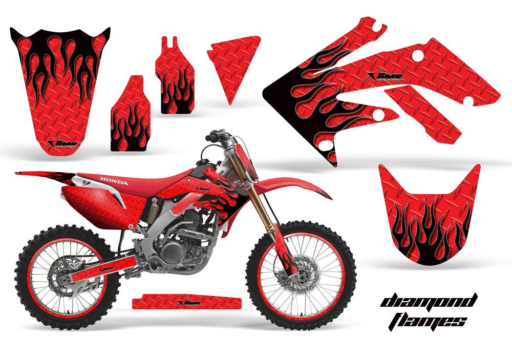 Honda CRF250 R Dirt Bike Graphic Kit - 2004-2013 Diamond Flames Red