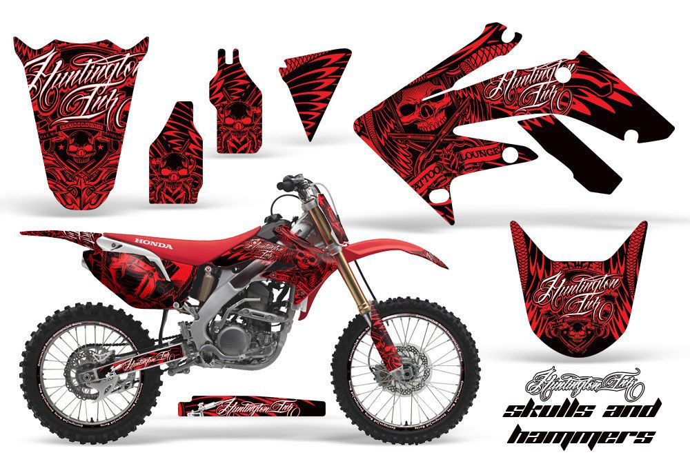Honda CRF250 R Dirt Bike Graphic Kit - 2004-2013 Skulls and Hammers Red
