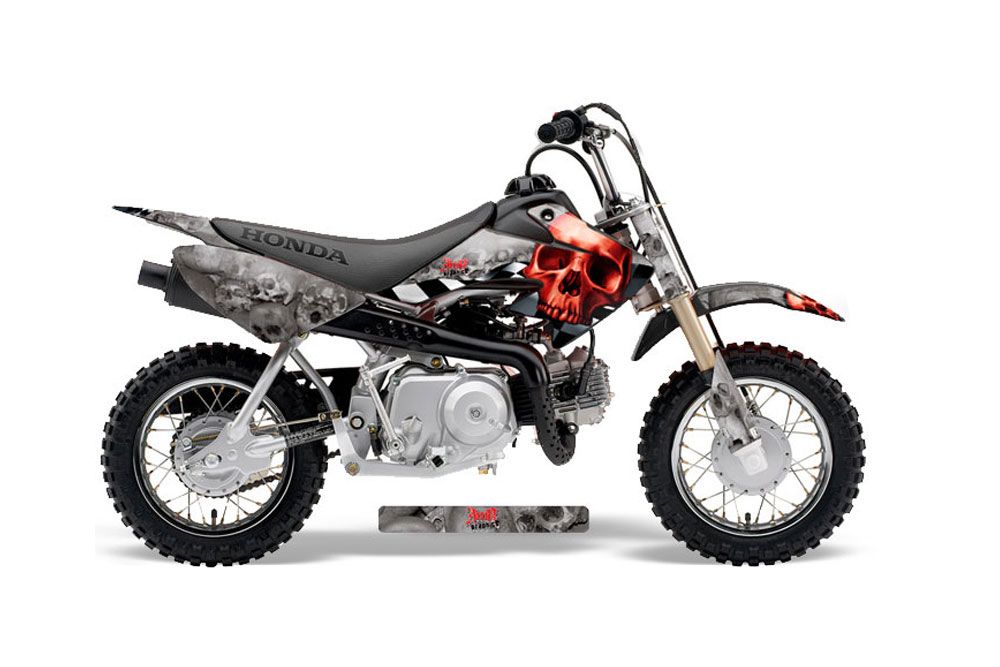 Honda CRF50 Dirt Bike Graphic Kit - 2004-2013 Checkered Skull Red