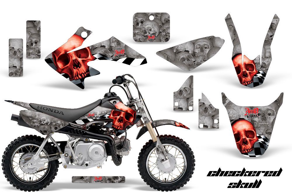 Honda CRF50 Dirt Bike Graphic Kit - 2004-2013 Checkered Skull Red