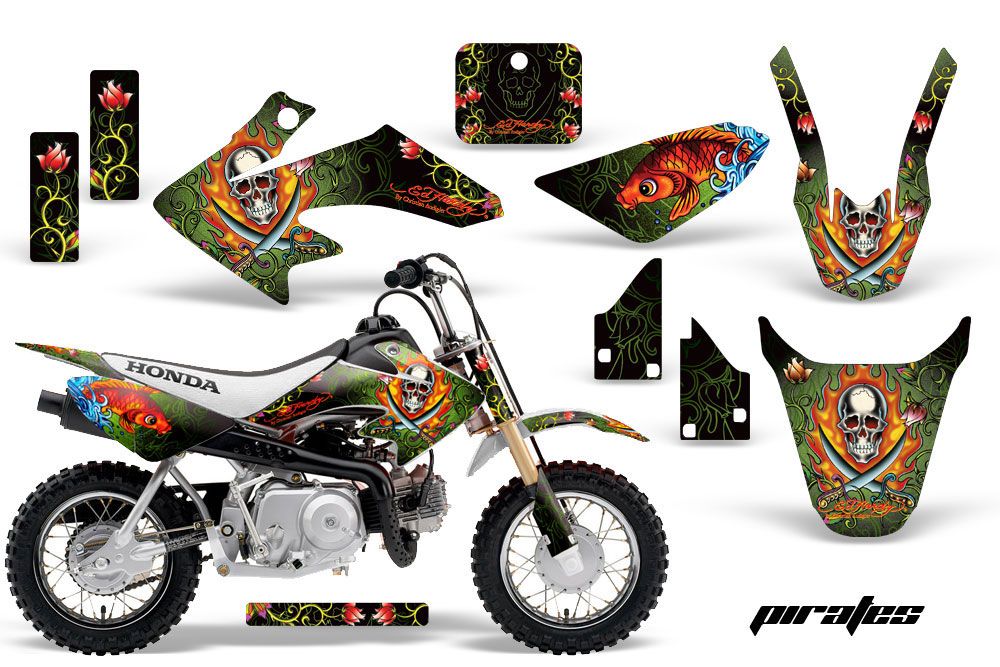 Honda CRF50 Dirt Bike Graphic Kit - 2004-2013 Ed Hardy - Pirates Green