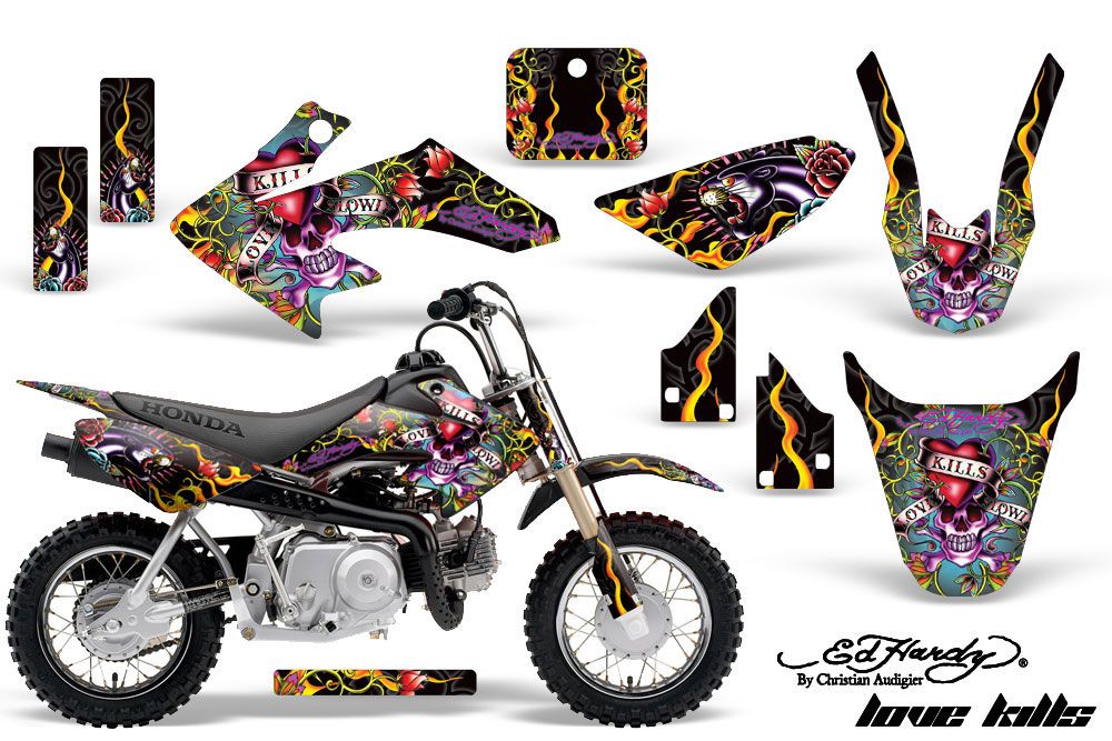 Honda CRF50 Dirt Bike Graphic Kit - 2004-2013 Ed Hardy - Love Kills Black