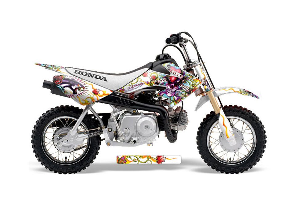 Honda CRF50 Dirt Bike Graphic Kit - 2004-2013 Ed Hardy - Love Kills White