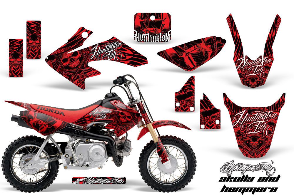 Honda CRF50 Dirt Bike Graphic Kit - 2004-2013 Skulls and Hammers Red