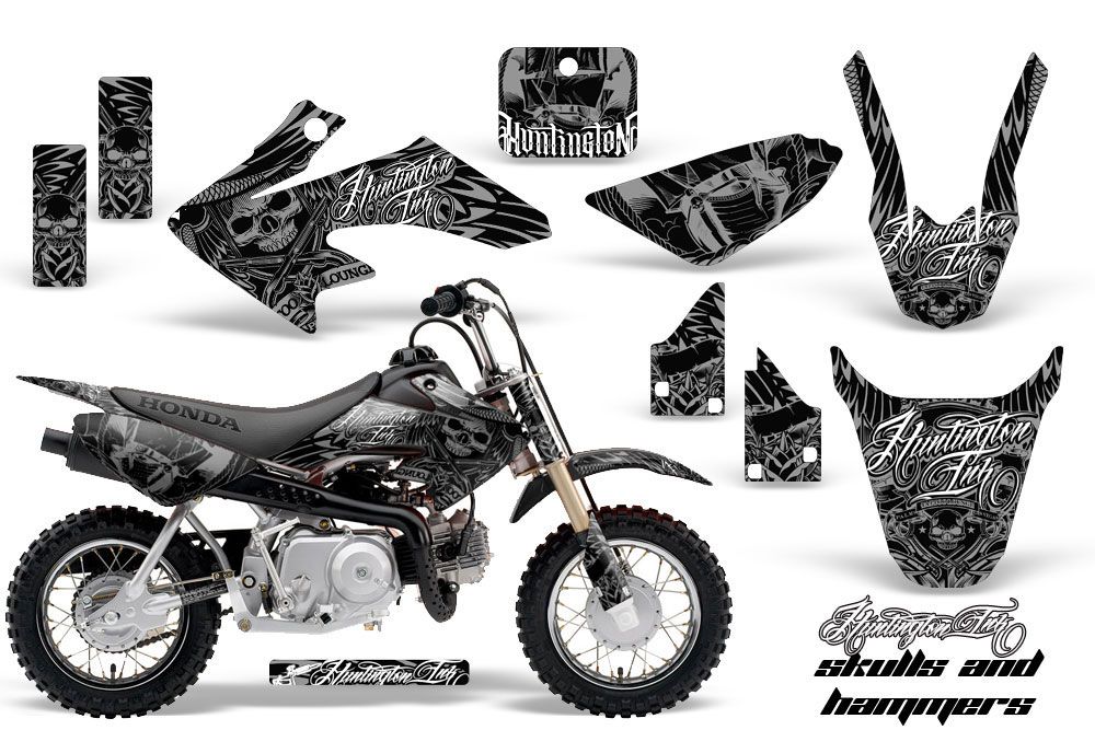 Honda CRF50 Dirt Bike Graphic Kit - 2004-2013 Skulls and Hammers SIlver