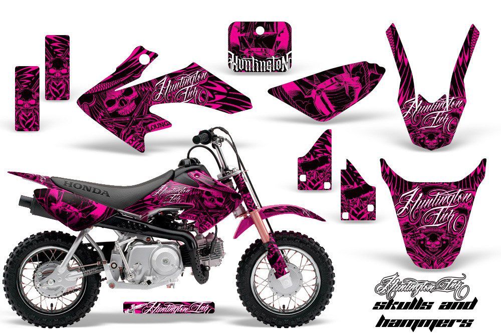 Honda CRF50 Dirt Bike Graphic Kit - 2004-2013 Skulls and Hammers Pink