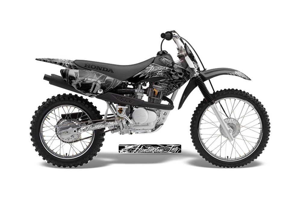 Honda CRF70 Dirt Bike Graphic Kit - 2004-2015 Skulls and Hammers SIlver