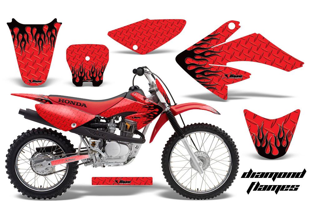 Honda CRF70 Dirt Bike Graphic Kit - 2004-2015 Diamond Flames Red