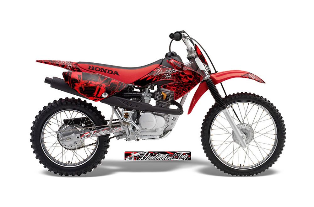 Honda CRF100 Dirt Bike Graphic Kit - 2004-2010 Skulls and Hammers Red