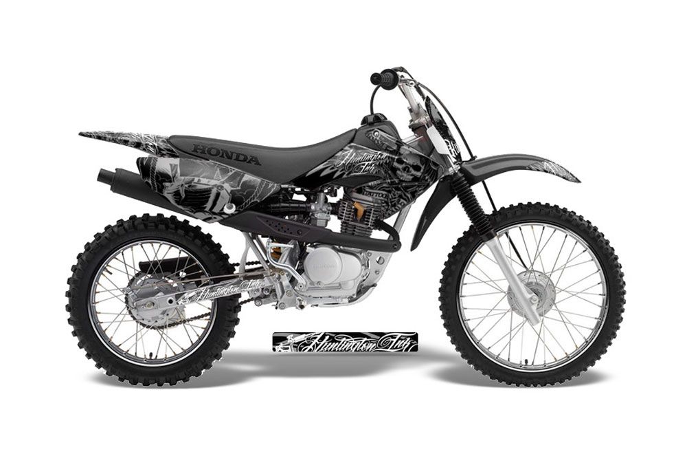 Honda CRF100 Dirt Bike Graphic Kit - 2004-2010 Skulls and Hammers Silver