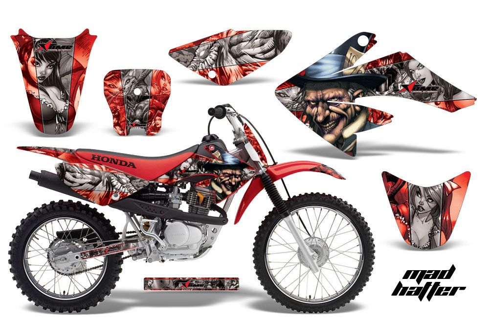 Honda CRF100 Dirt Bike Graphic Kit - 2004-2010 Mad Hatter Red