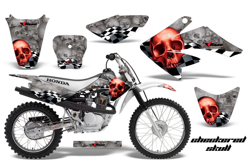Honda CRF100 Dirt Bike Graphic Kit - 2004-2010 Checkered Skull Red