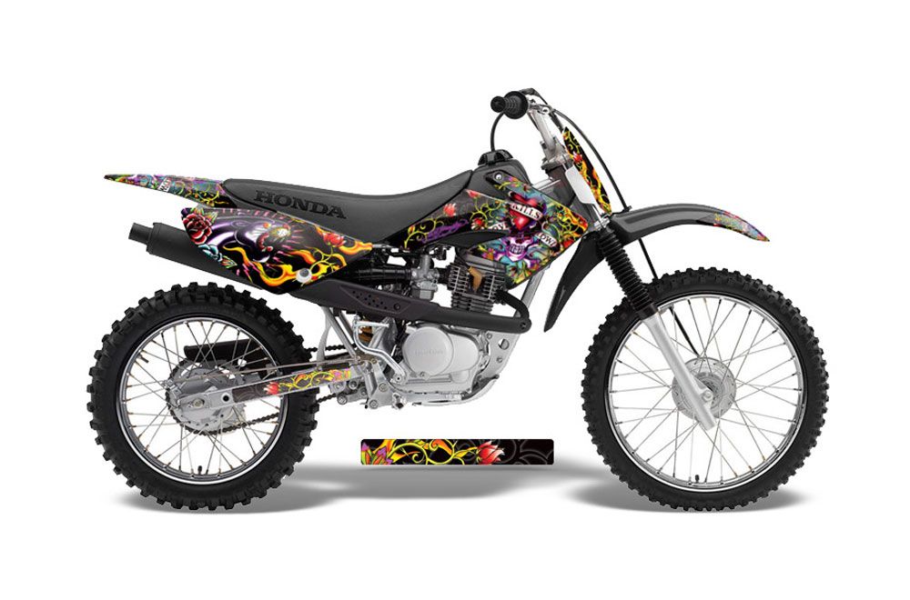 Honda CRF80 Dirt Bike Graphic Kit - 2004-2010 Ed Hardy - Love Kills Black