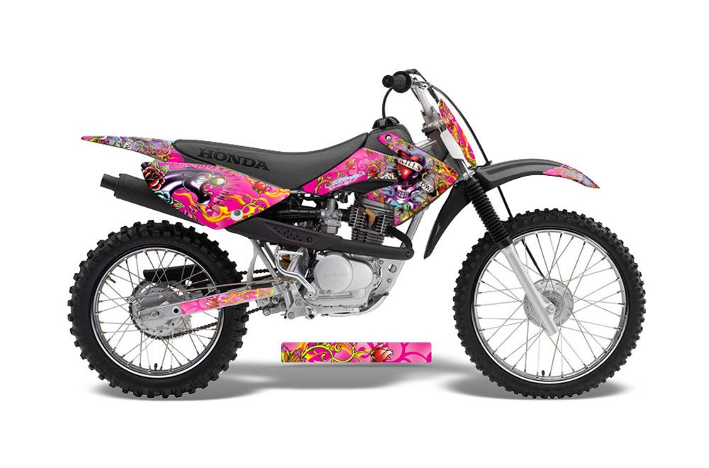 Honda CRF80 Dirt Bike Graphic Kit - 2004-2010 Ed Hardy - Love Kills Pink