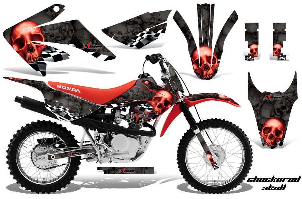 Honda CRF100 Dirt Bike Graphic Kit - 2011-2016 Checkered Skull Red