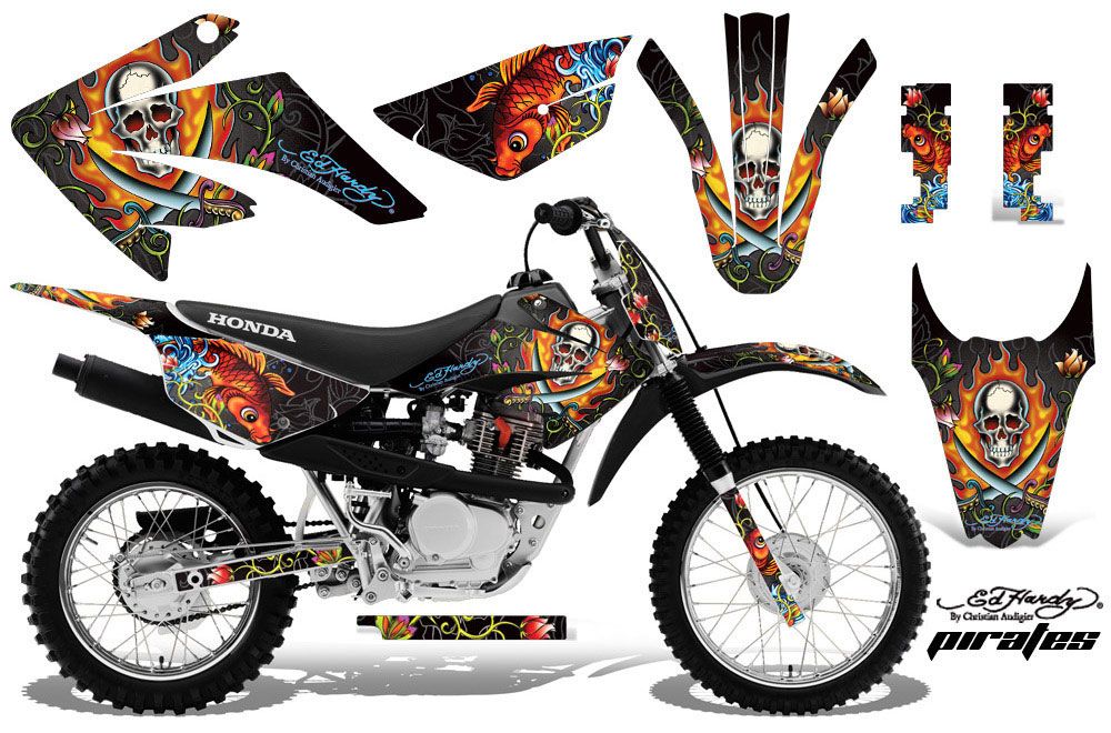 Honda CRF100 Dirt Bike Graphic Kit - 2011-2016 Ed Hardy - Pirates Black