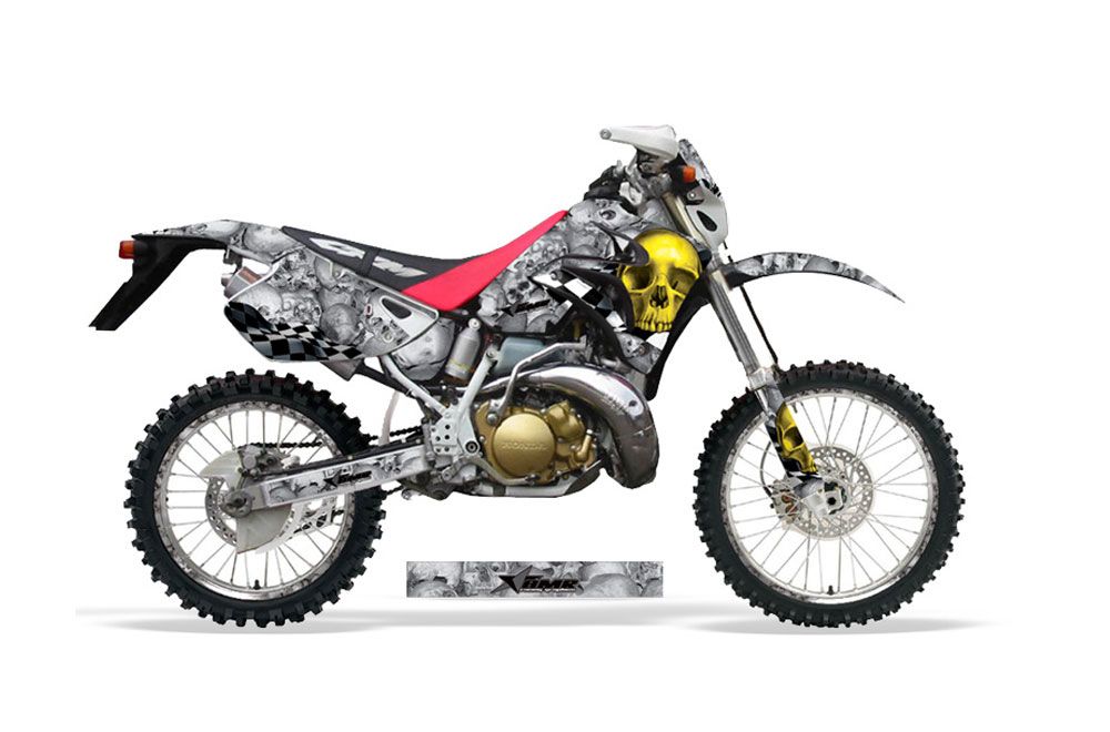 Honda CRM 250 AR Dirt Bike Graphic Kit - 1989-1999 Checkered Skull Yellow