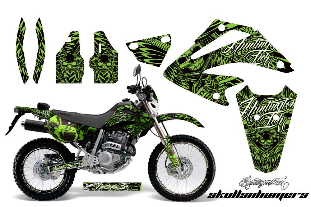Honda XR250 SM Dirt Bike Graphic Kit - 2003-2005 Skulls and Hammers Green