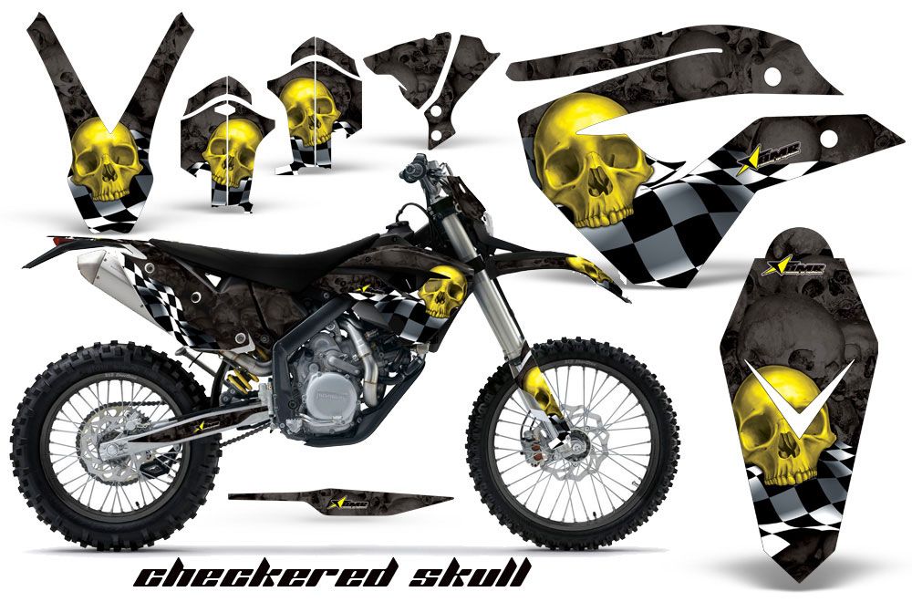 Husaberg FS / FE 450 Dirt Bike Graphic Kit - 2009-2012 Checkered Skull Yellow
