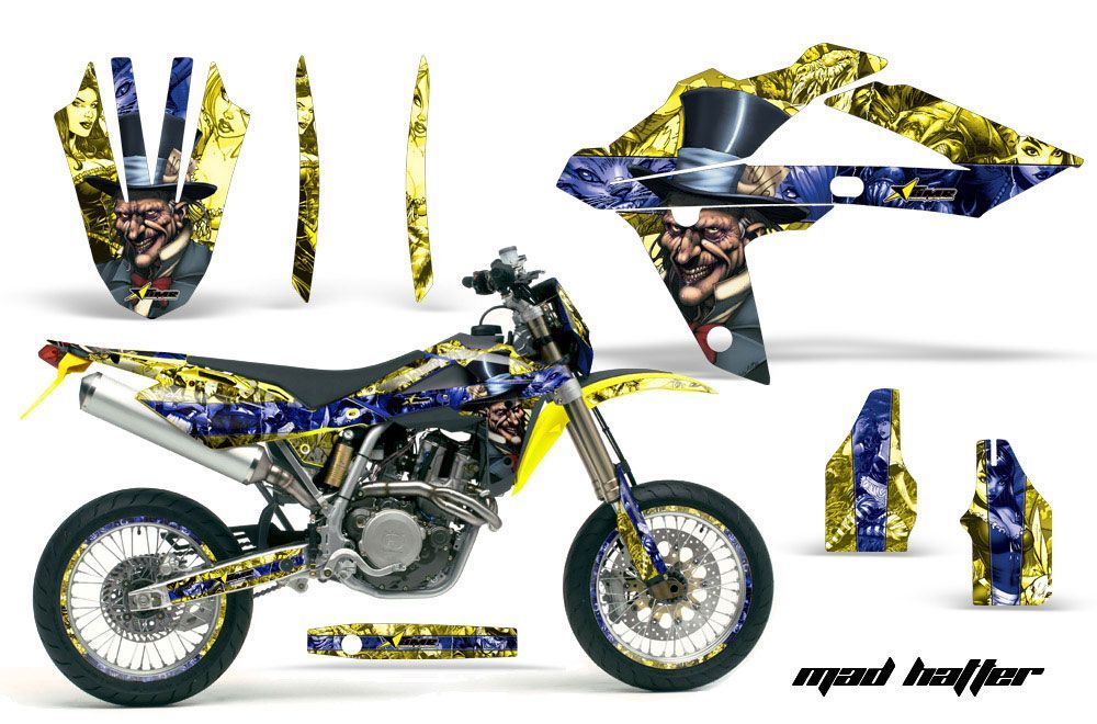Husqvarna SM / SMR 450 / 530 Dirt Bike Graphic Kit - 2005-2010 Mad Hatter Yellow