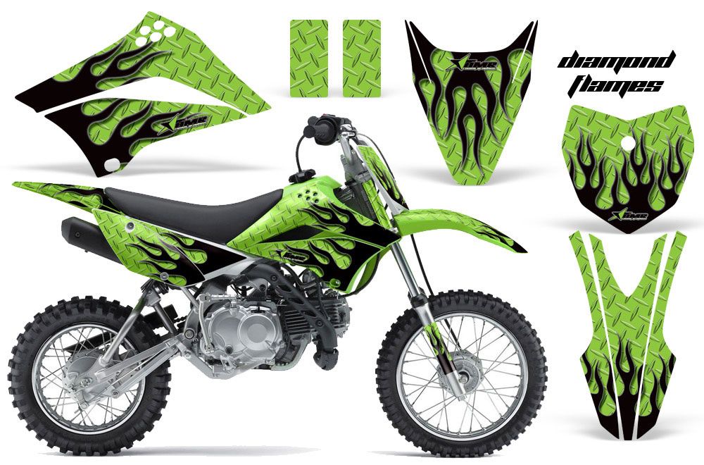 Kawasaki KLX110L Dirt Bike Graphic Kit - 2010-2018 Diamond Flames Black