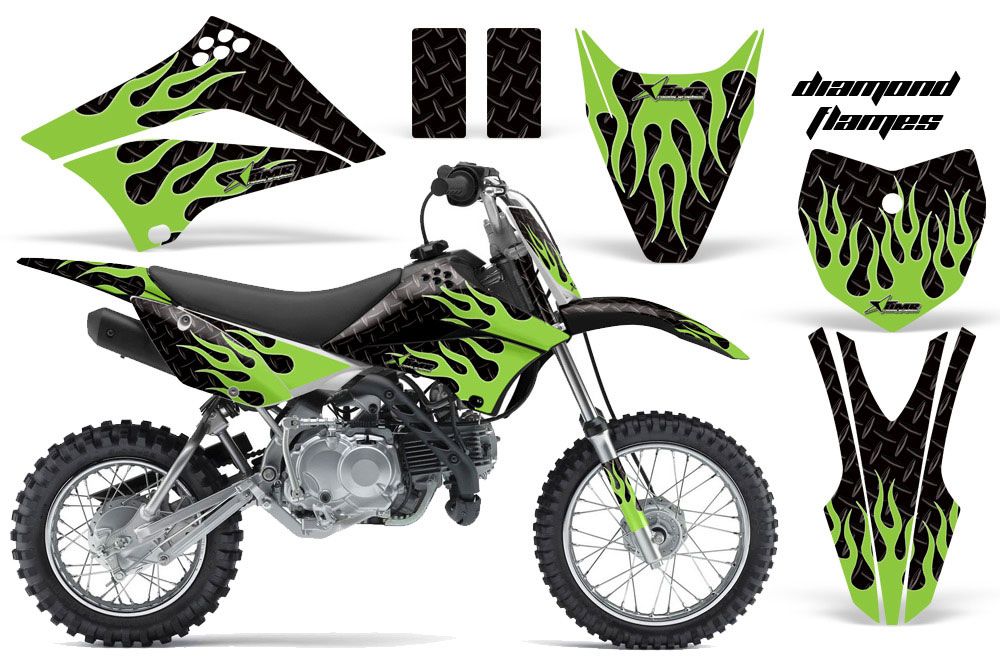 Kawasaki KLX110L Dirt Bike Graphic Kit - 2010-2018 Diamond Flames Green