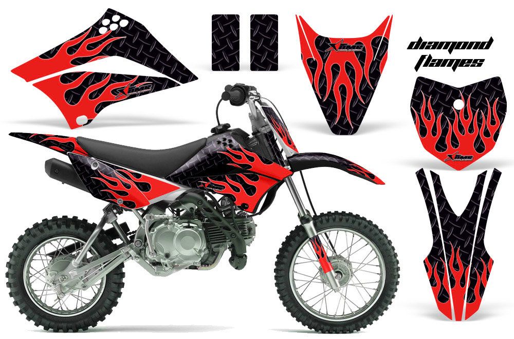Kawasaki KLX110 Dirt Bike Graphic Kit - 2010-2016 Diamond Flames Red