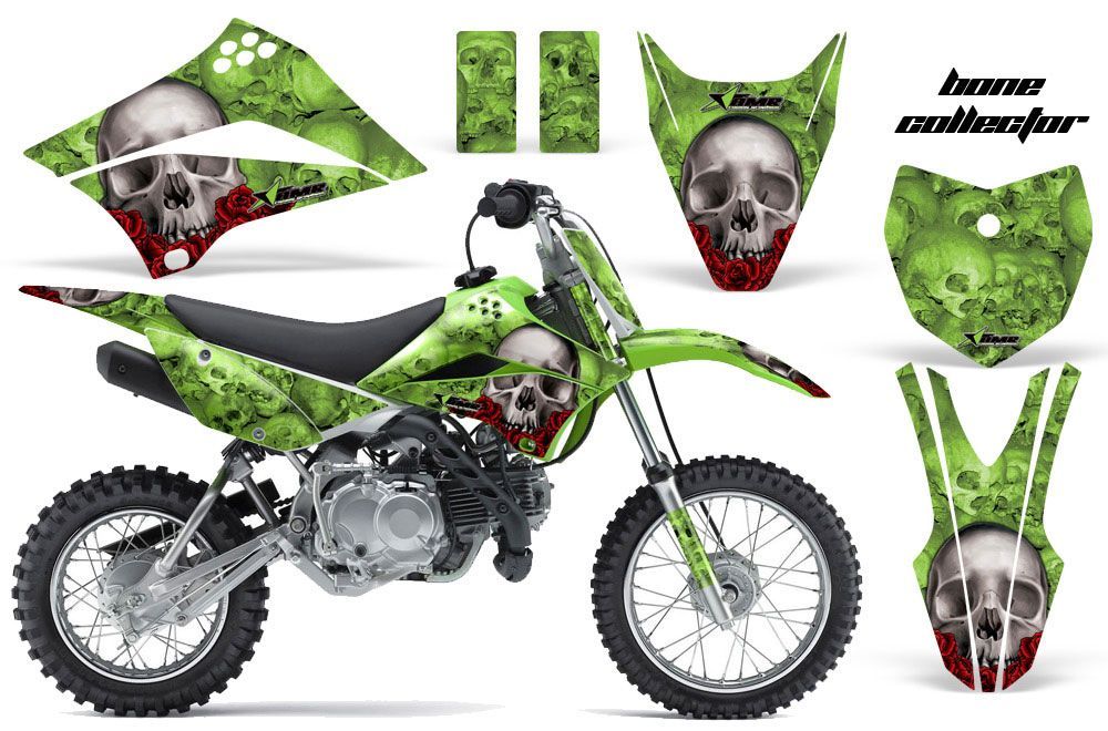 Kawasaki KLX110L Dirt Bike Graphic Kit - 2010-2018 Bone Collector Green