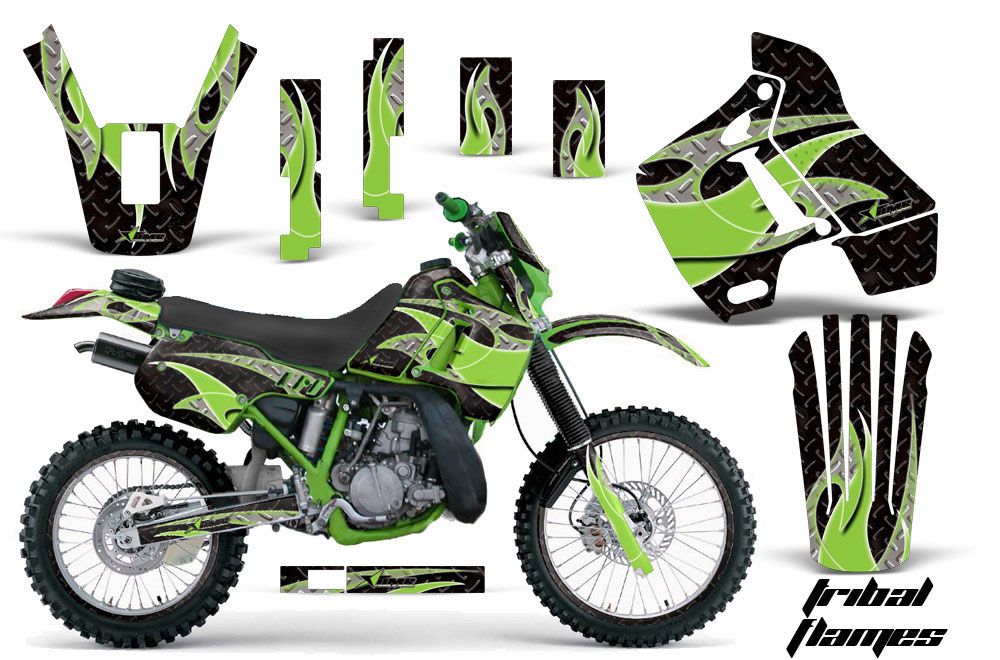 Kawasaki KDX200 Dirt Bike Graphic Kit - 1989-1994 Tribal Flames Green