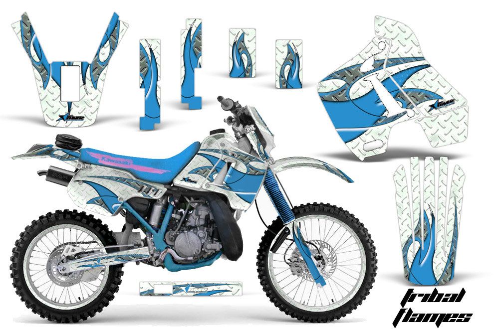 Kawasaki KDX200 Dirt Bike Graphic Kit - 1989-1994 Tibal Flames White