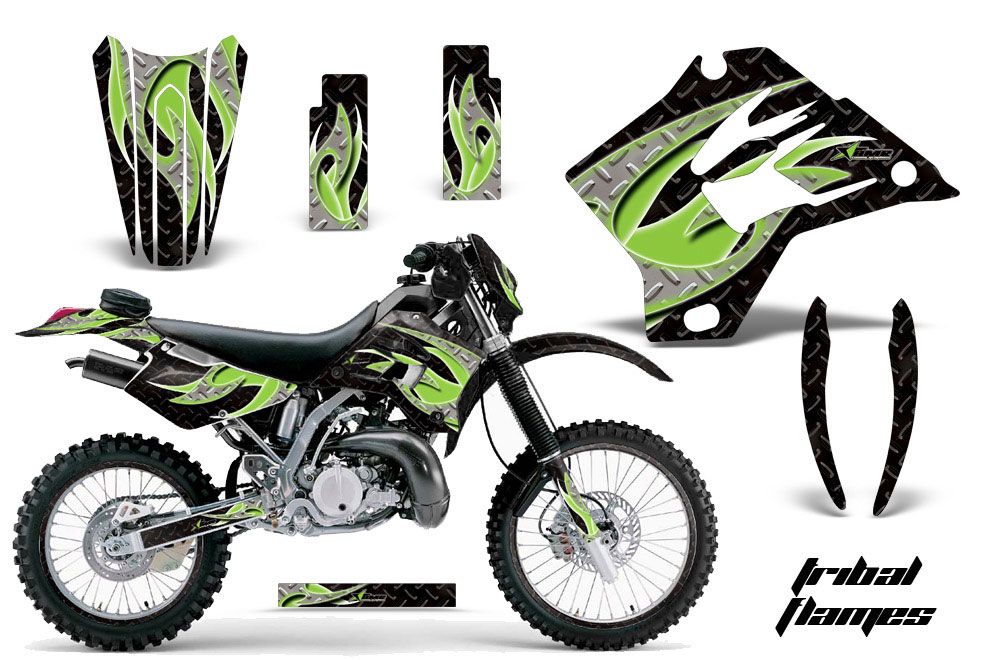 Kawasaki KDX200 Dirt Bike Graphic Kit - 1995-2006 Tribal Flames Green