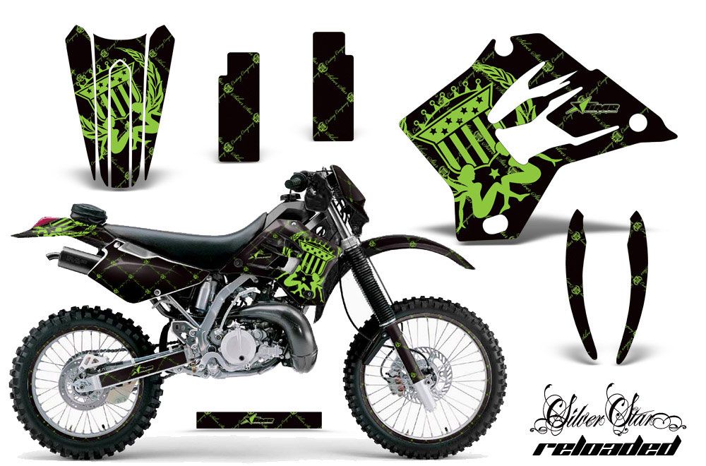 Kawasaki KDX220 Dirt Bike Graphic Kit - 1997-2005 Silver Star - Reloaded Green