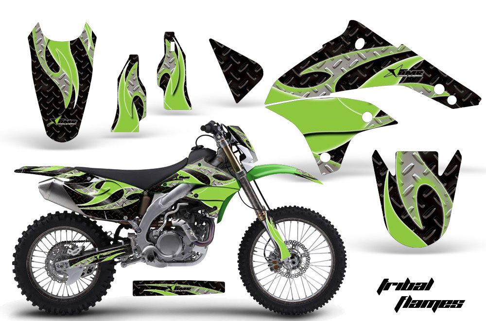 Kawasaki KLX450 Enduro Dirt Bike Graphic Kit - 2008-2016 Tribal Flames Green