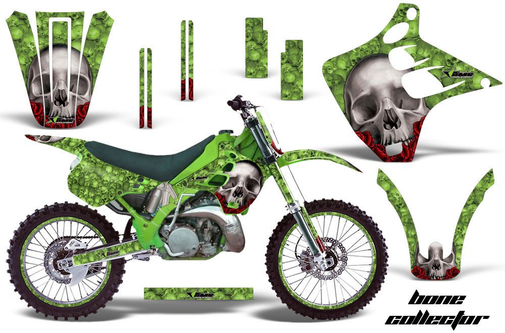 Kawasaki KX125 Dirt Bike Graphic Kit - 1990-1991 Bone Collector Green