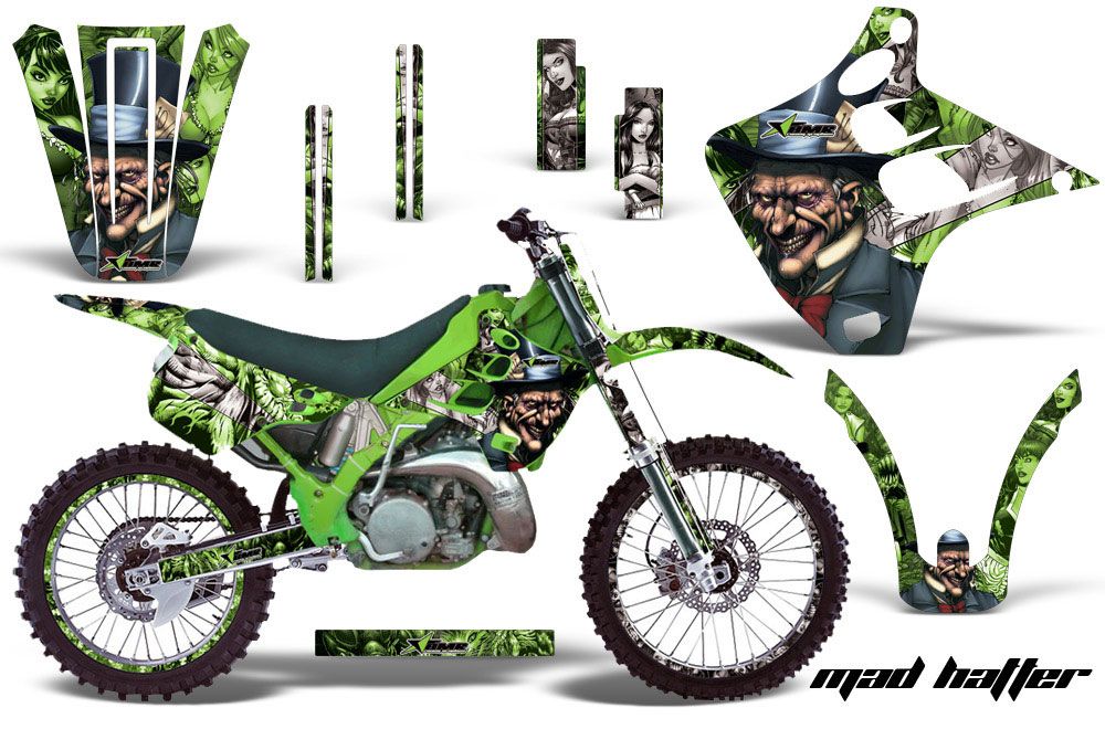 Kawasaki KX125 Dirt Bike Graphic Kit - 1990-1991 Mad Hatter Green