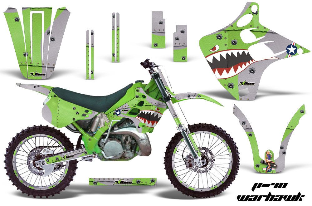 Kawasaki KX125 Dirt Bike Graphic Kit - 1990-1991 P40 Warhawk Green
