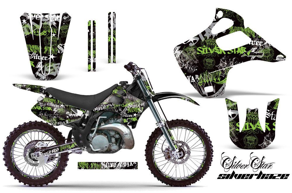 Kawasaki KX250 Dirt Bike Graphic Kit - 1992-1993 Silver Star - Silverhaze Green