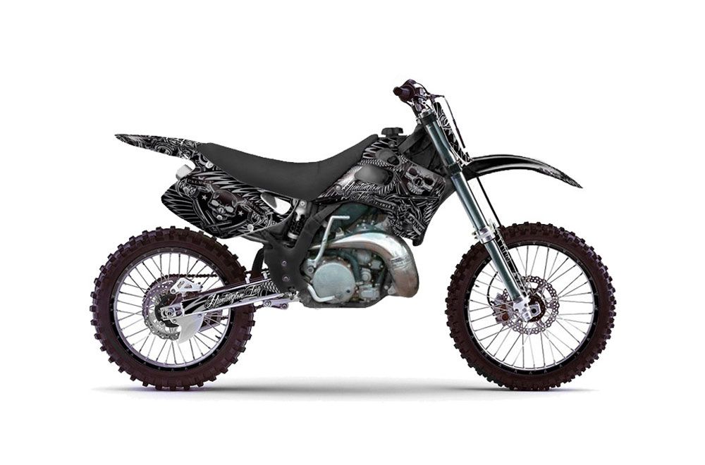 Kawasaki KX125 Dirt Bike Graphic Kit - 1992-1993 Skulls and Hammers Silver